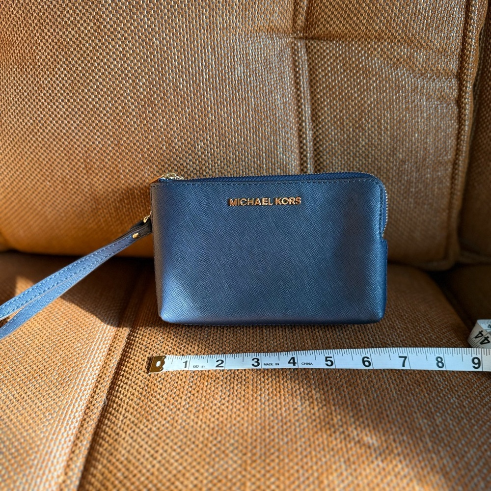 Michael Kors Navy Wristlet with Gold Accents